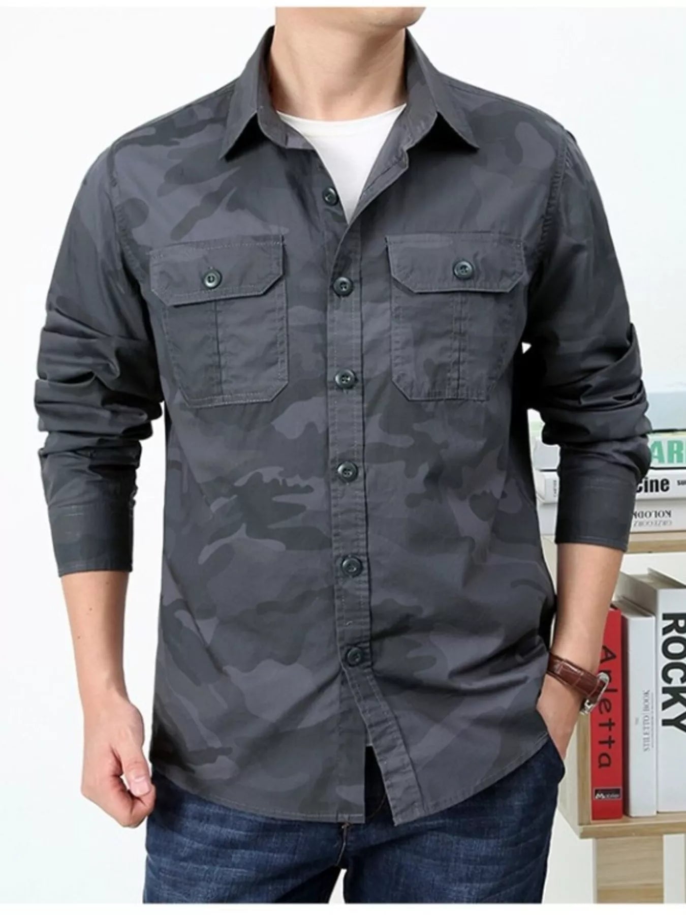 Men's Plus Size Camouflage Print Long Sleeve Shirt