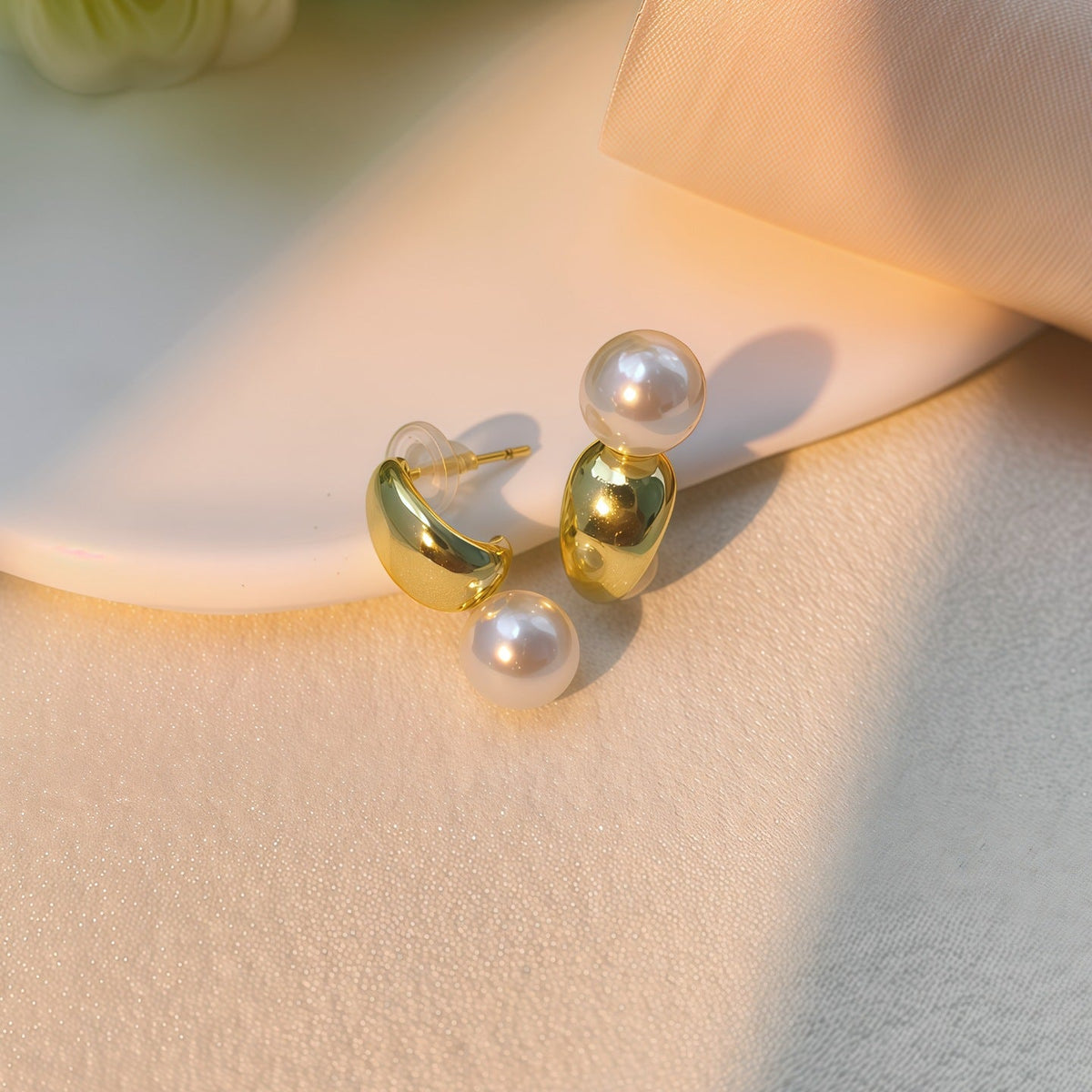 Womens French Style Two Way Wear Pearl Dangle Earrings,Gold Tone Plated Costume Earrings For Daily Party Wear