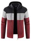 Men's Plus Size Drawstring Color Block Zip Up Cardigan