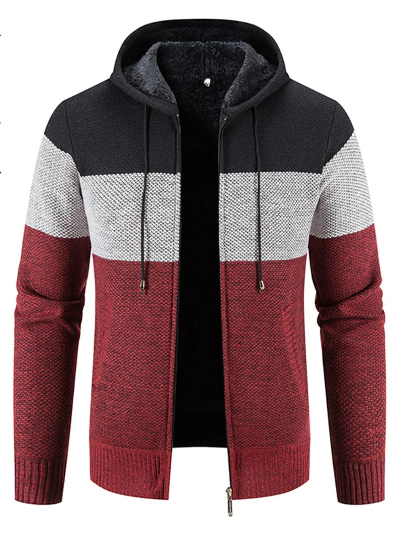 Men's Plus Size Drawstring Color Block Zip Up Cardigan