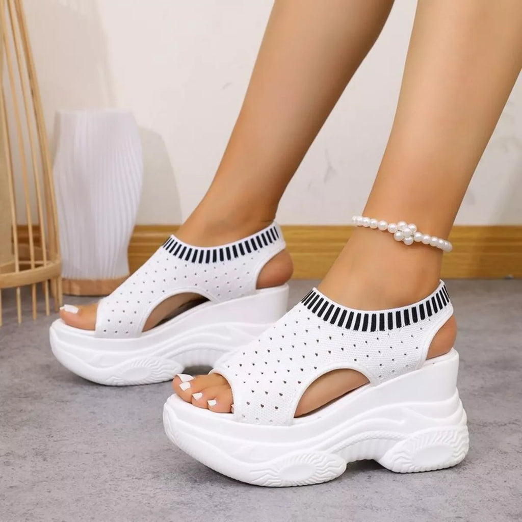Mesh Platform Wedge Sandals