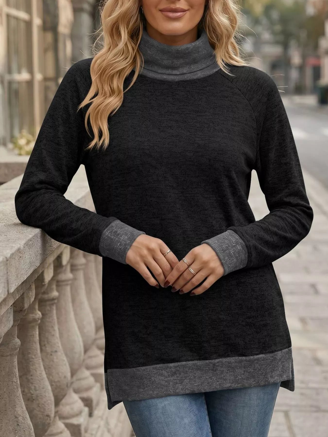 Turtleneck Raglan Sleeve T-Shirt
