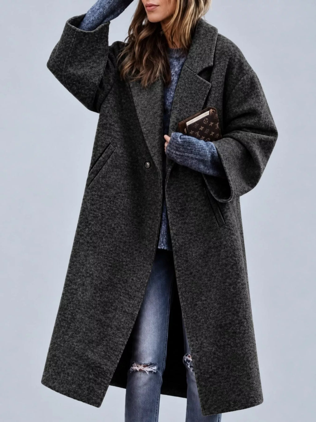 Full Size Lapel Collar One Button Coat Plus Size