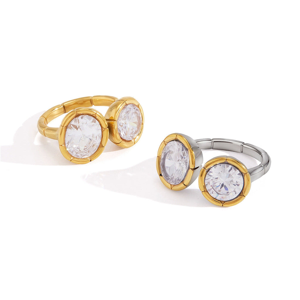 Ribbed Bezel Zircon Open Ring Collection
