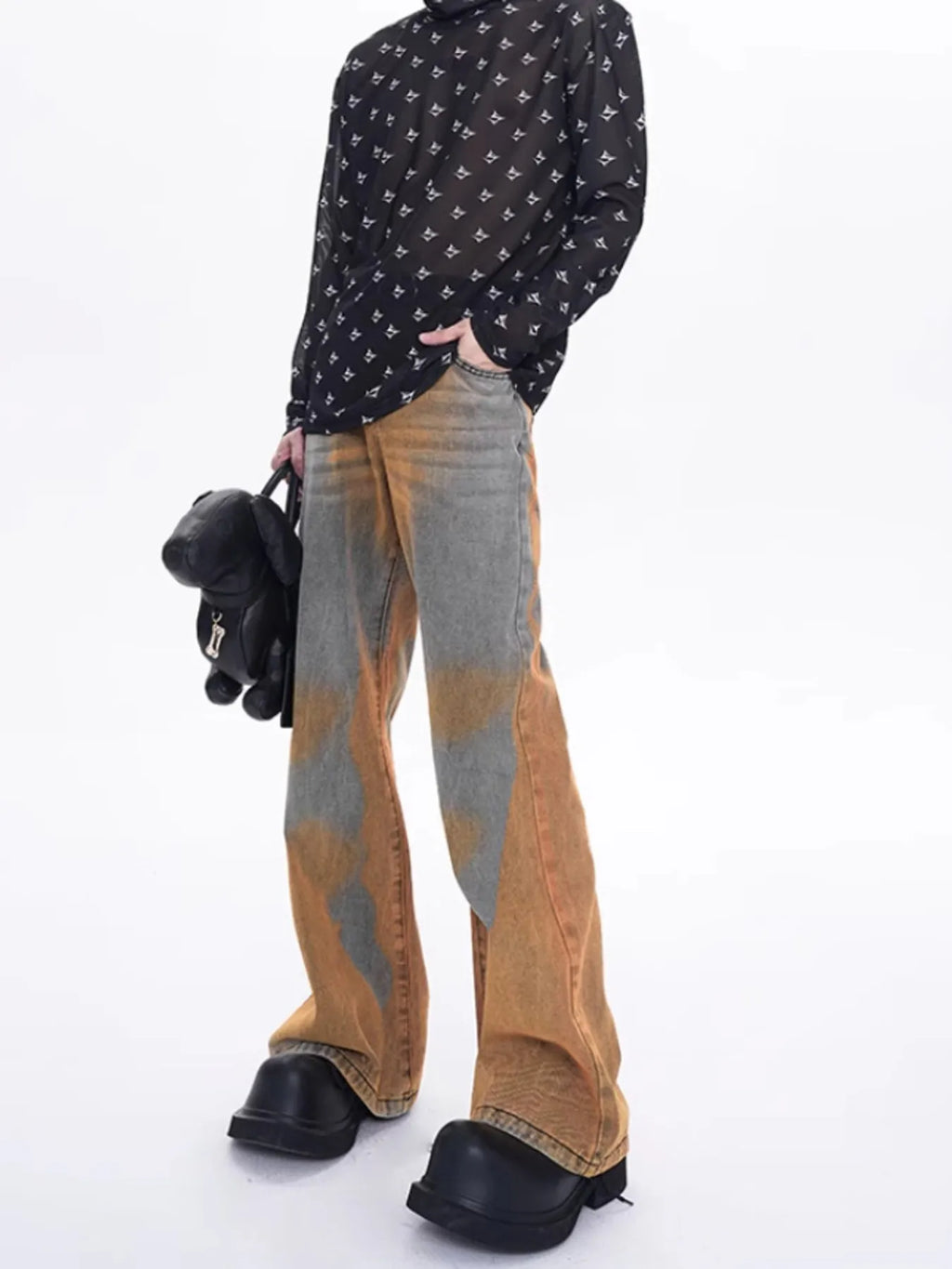 Men's Plus Size Contrast Wide Leg Flare Jeans