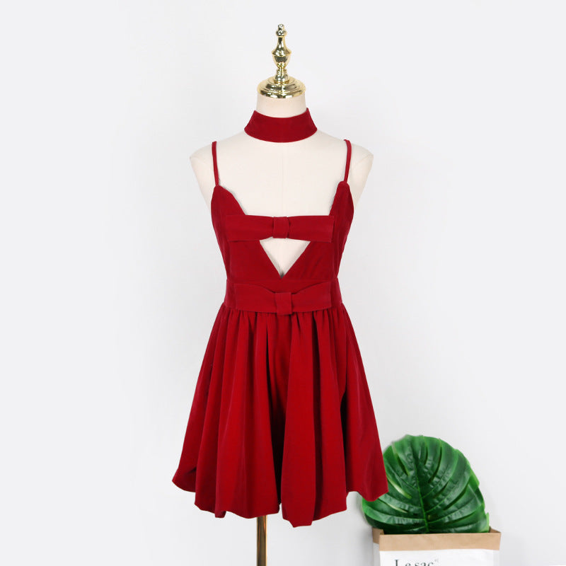 Autumn And Winter Velvet Sling Dress Women's Clothing