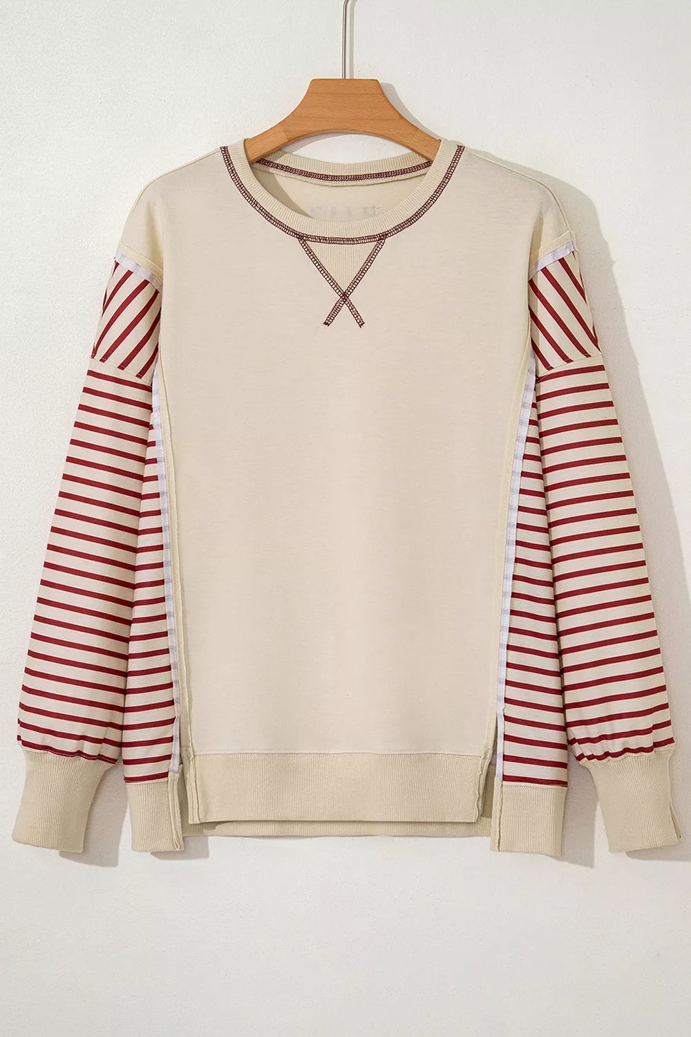 Slit Striped Long Sleeve Sweatshirt