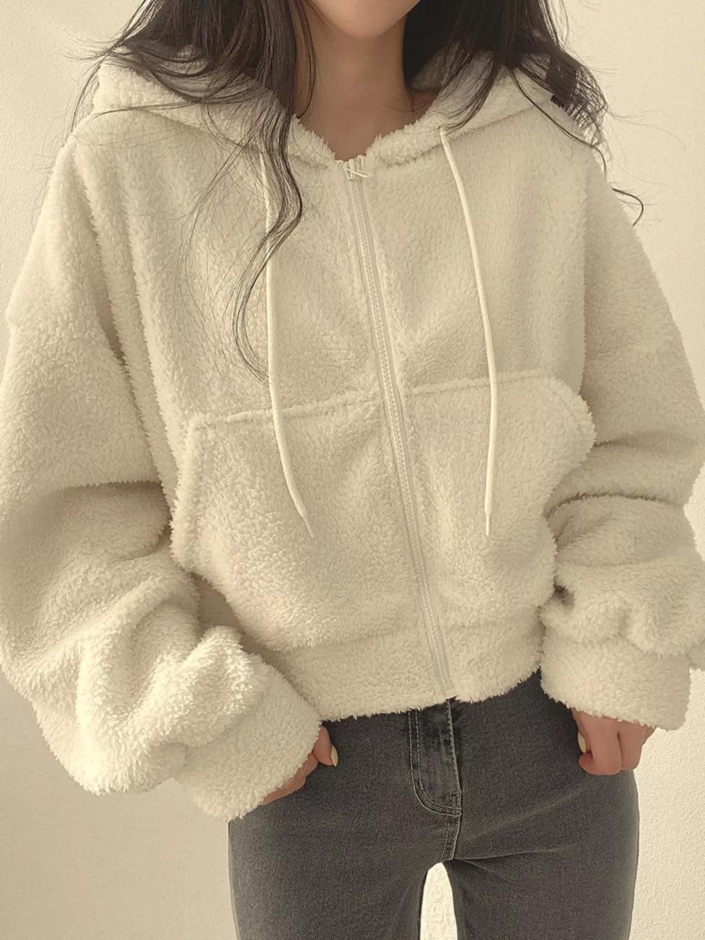 Oversized Sherpa Zip-Up Hoodie