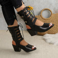 Lace Up Block Heels Sandals