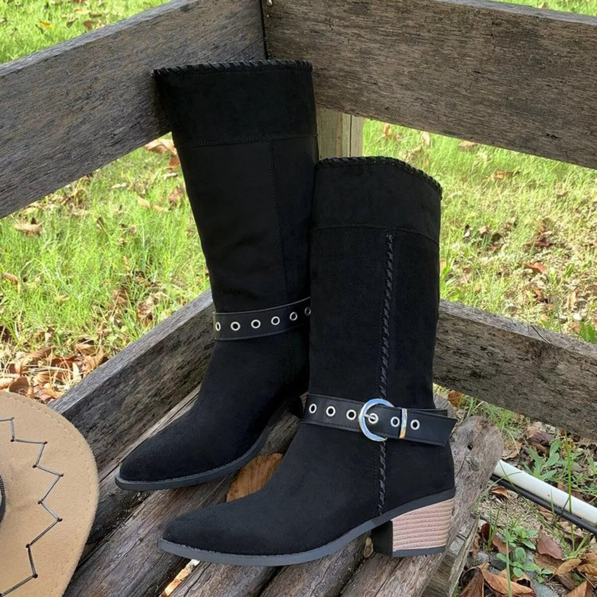 Point Toe Block Heels Boots