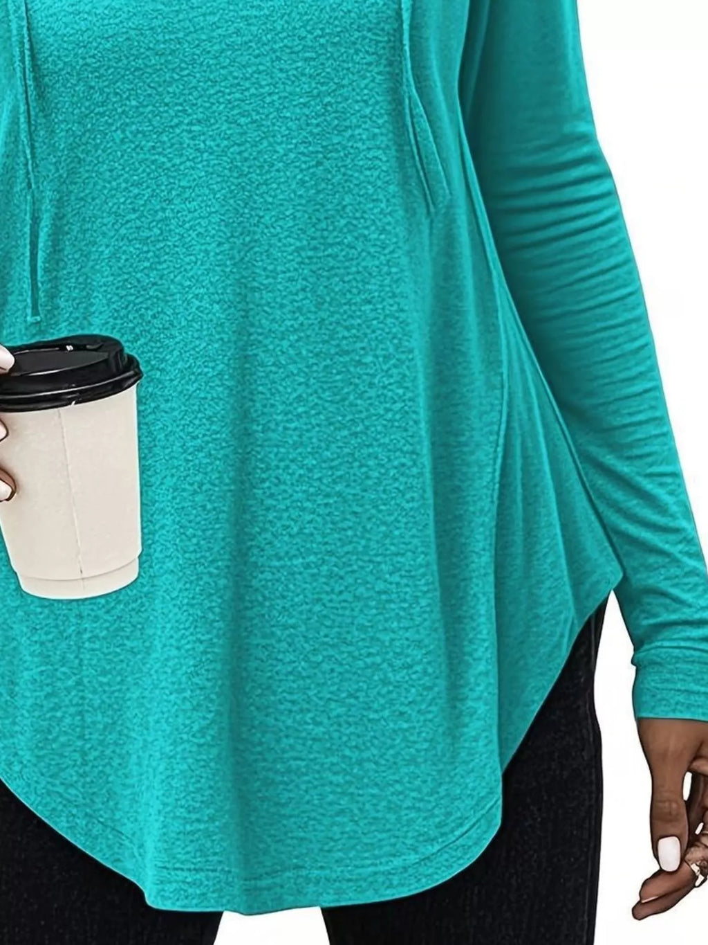Full Size Drawstring Long Sleeve Hooded Top Plus Size