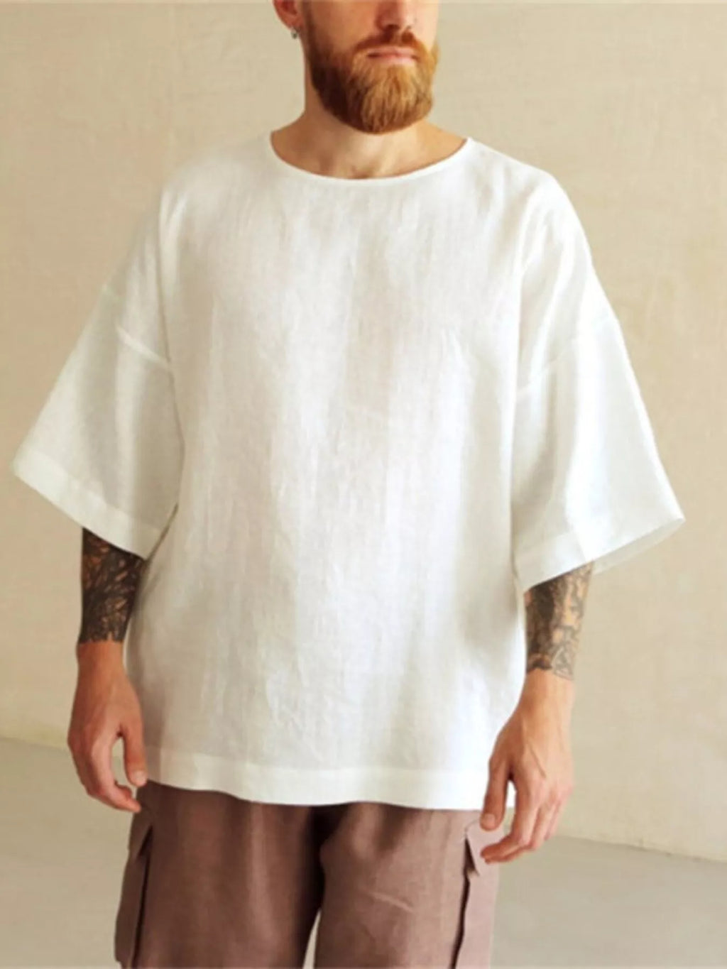 Men's Full Size Loose Fit Round Neck T-Shirt Plus Size