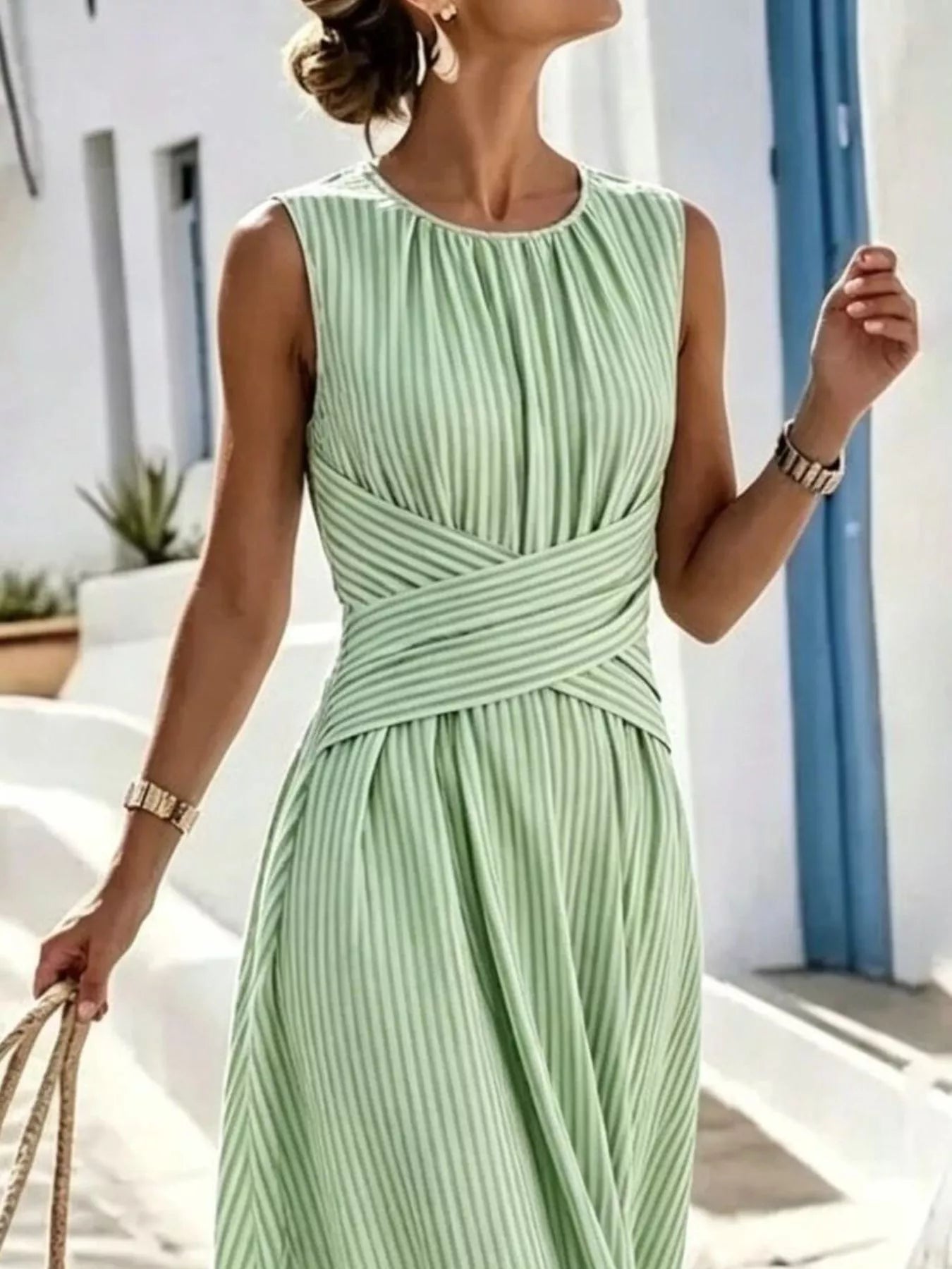 Full Size Striped Sleeveless Maxi Dress Plus Size
