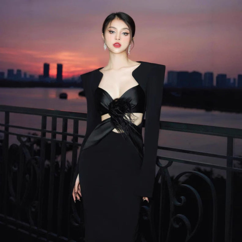 European And American Christmas Autumn And Winter Clothing Strong Evening Wear Bandage One-piece Dress