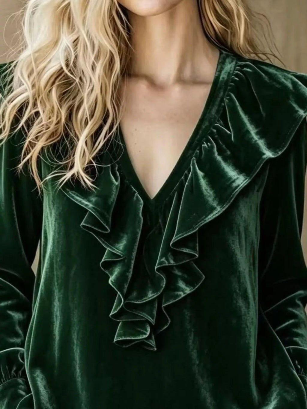 Full Size Velvet Ruffle V-Neck Blouse Plus Size