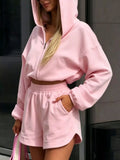 Zip Up Crop Hoodie and Shorts Set