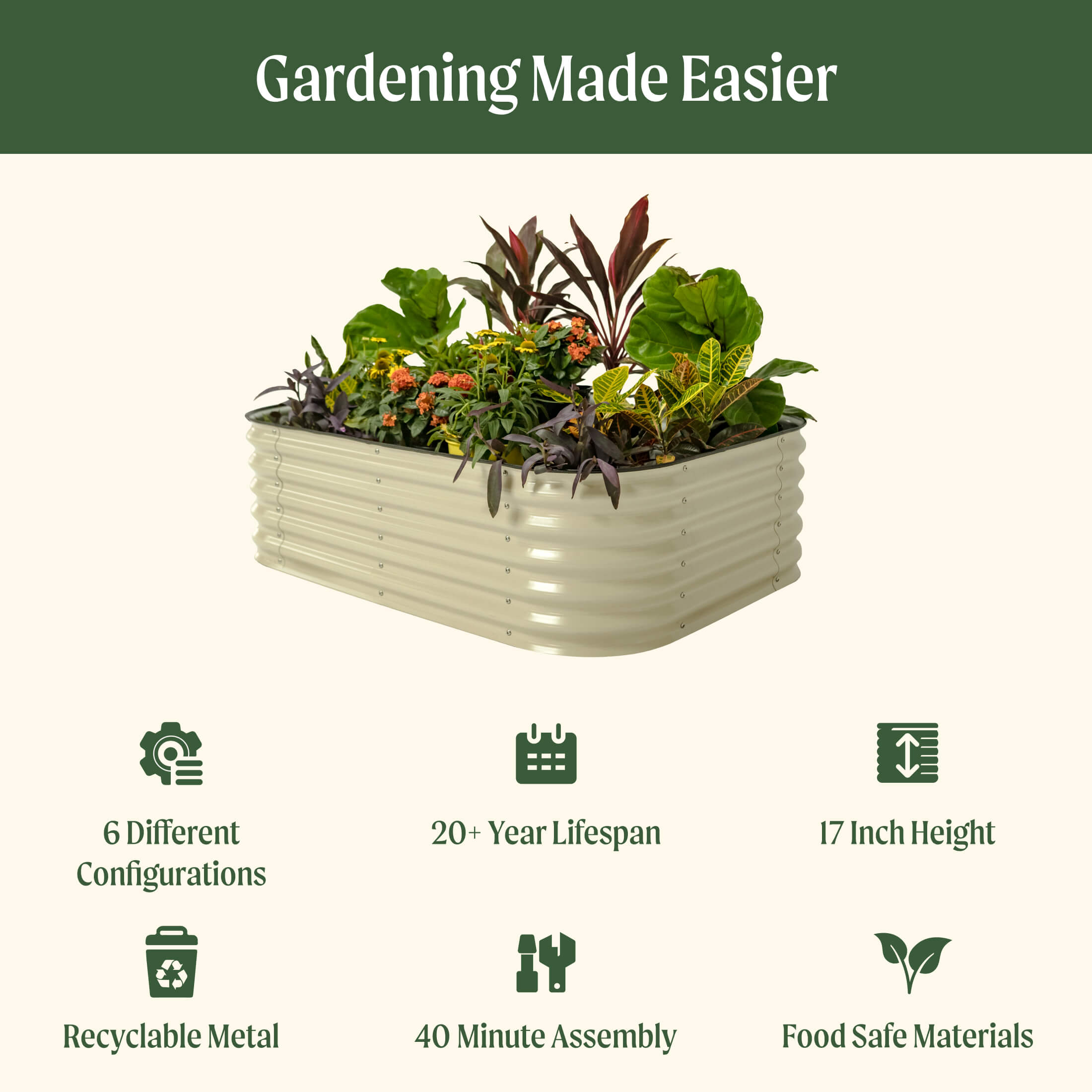 17" Tall 6 In 1 Medium Modular Metal Raised Garden Bed Kit