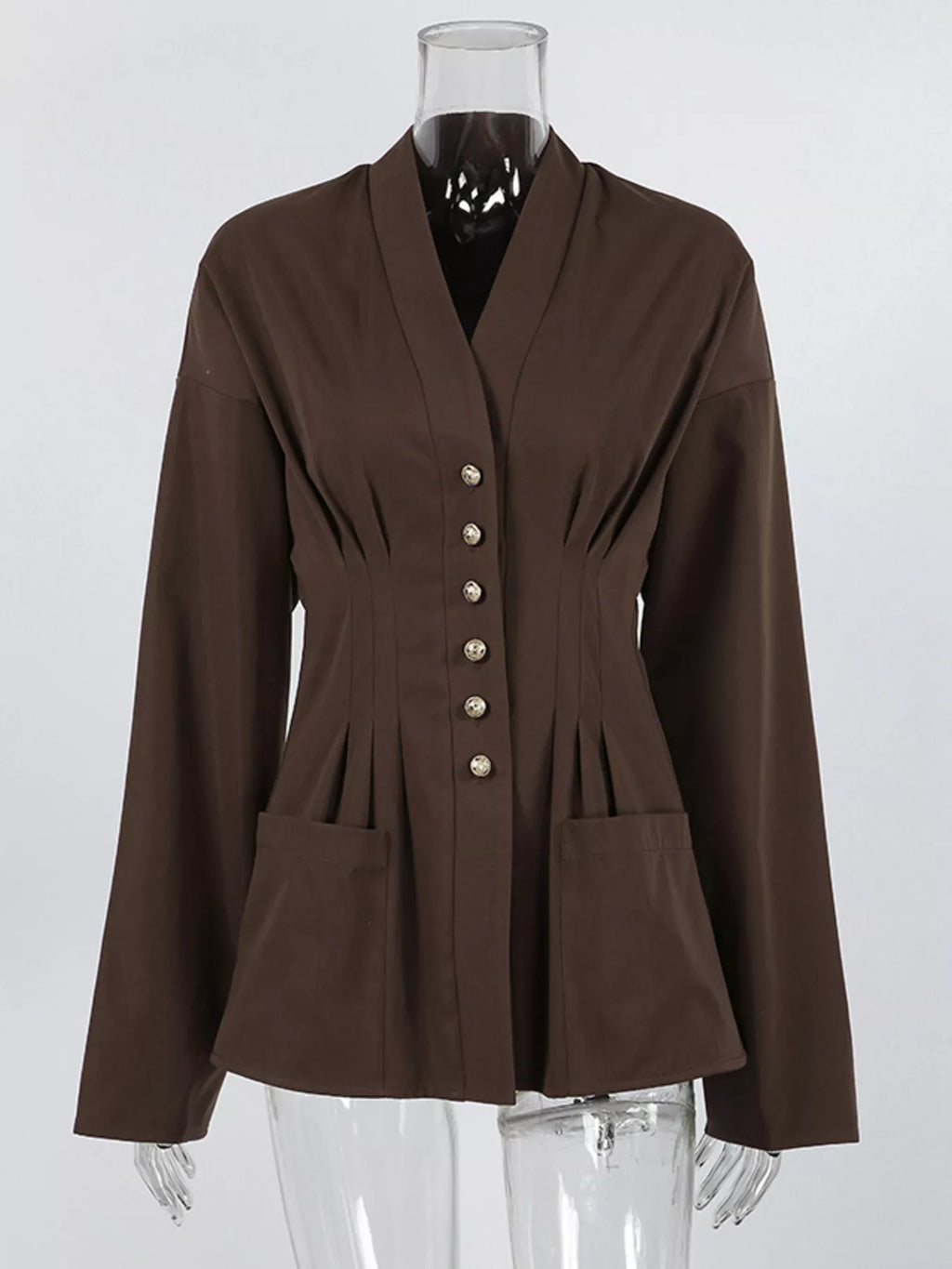 Pleated Waist Blouse with Button Detail