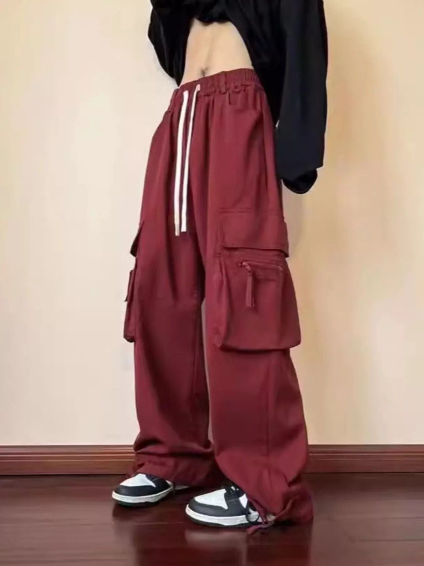 Men's Plus Size Loose Fit Cargo Pants with Drawstring