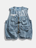 Multi-Pocket V-Neck Denim Vest
