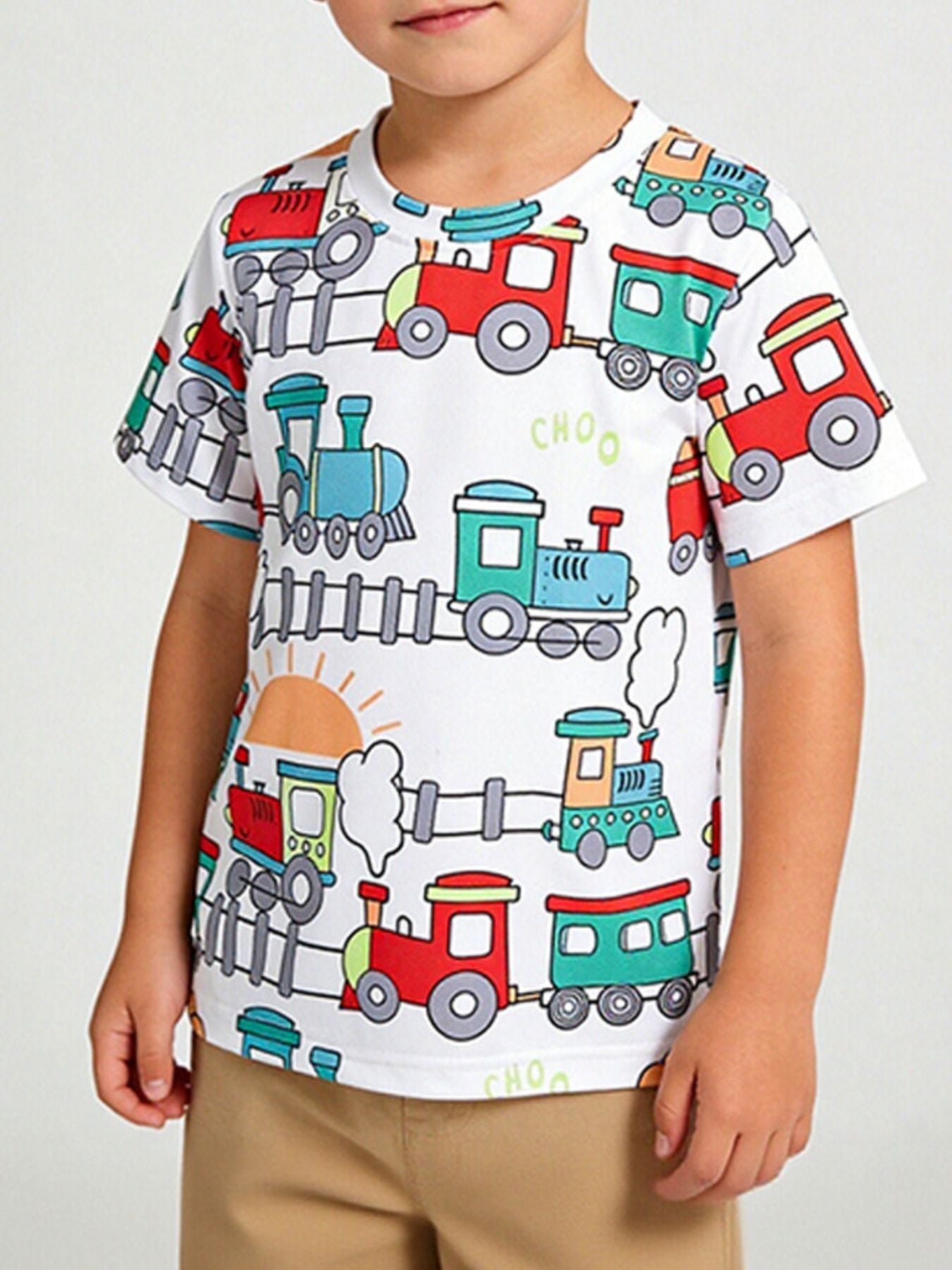 Children's Fun Train Print Short Sleeve T-Shirt