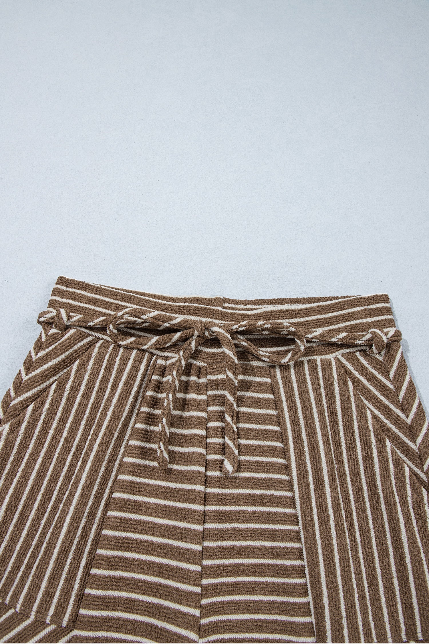 Khaki Stripe Patchwork Design Wide Leg Casual Pants