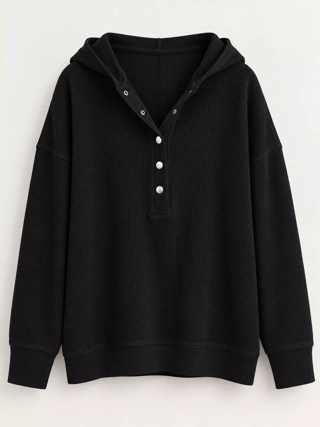 Full Size Snap Button Placket Dropped Shoulder Hoodie Plus Size