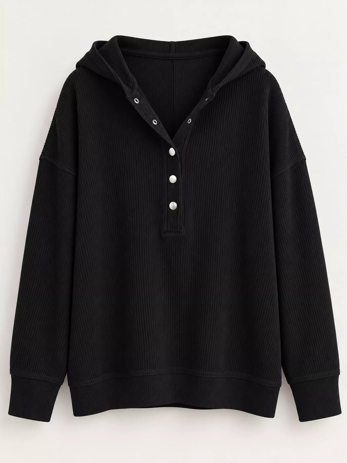 Full Size Snap Button Placket Dropped Shoulder Hoodie Plus Size