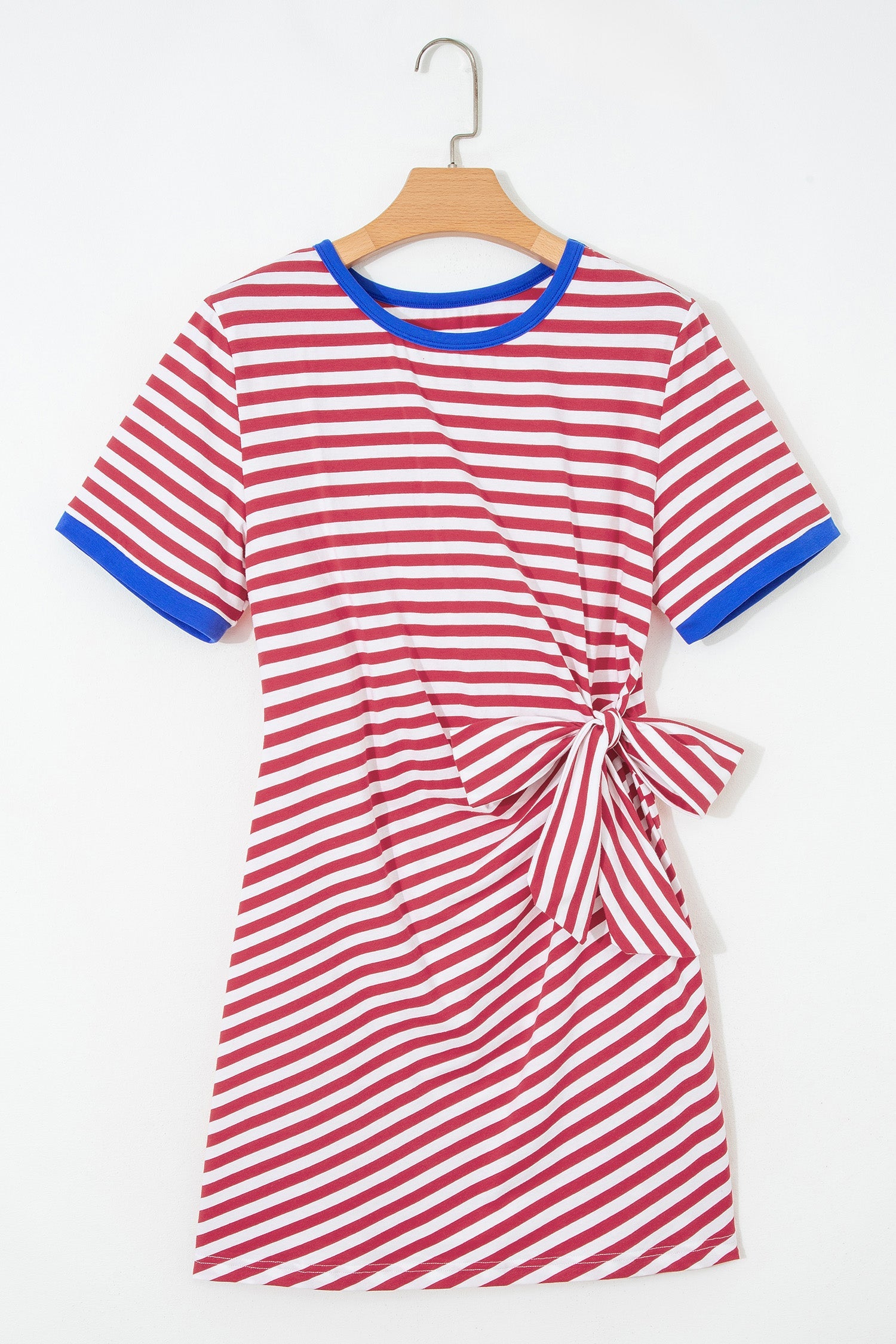 Red Nautical Tie Contrast Trim Round Neck T Shirt Mini Dress
