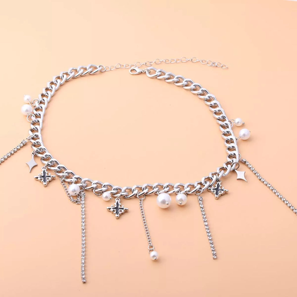 Tassel Star‑Moon Synthetic Pearl Pendant Choker