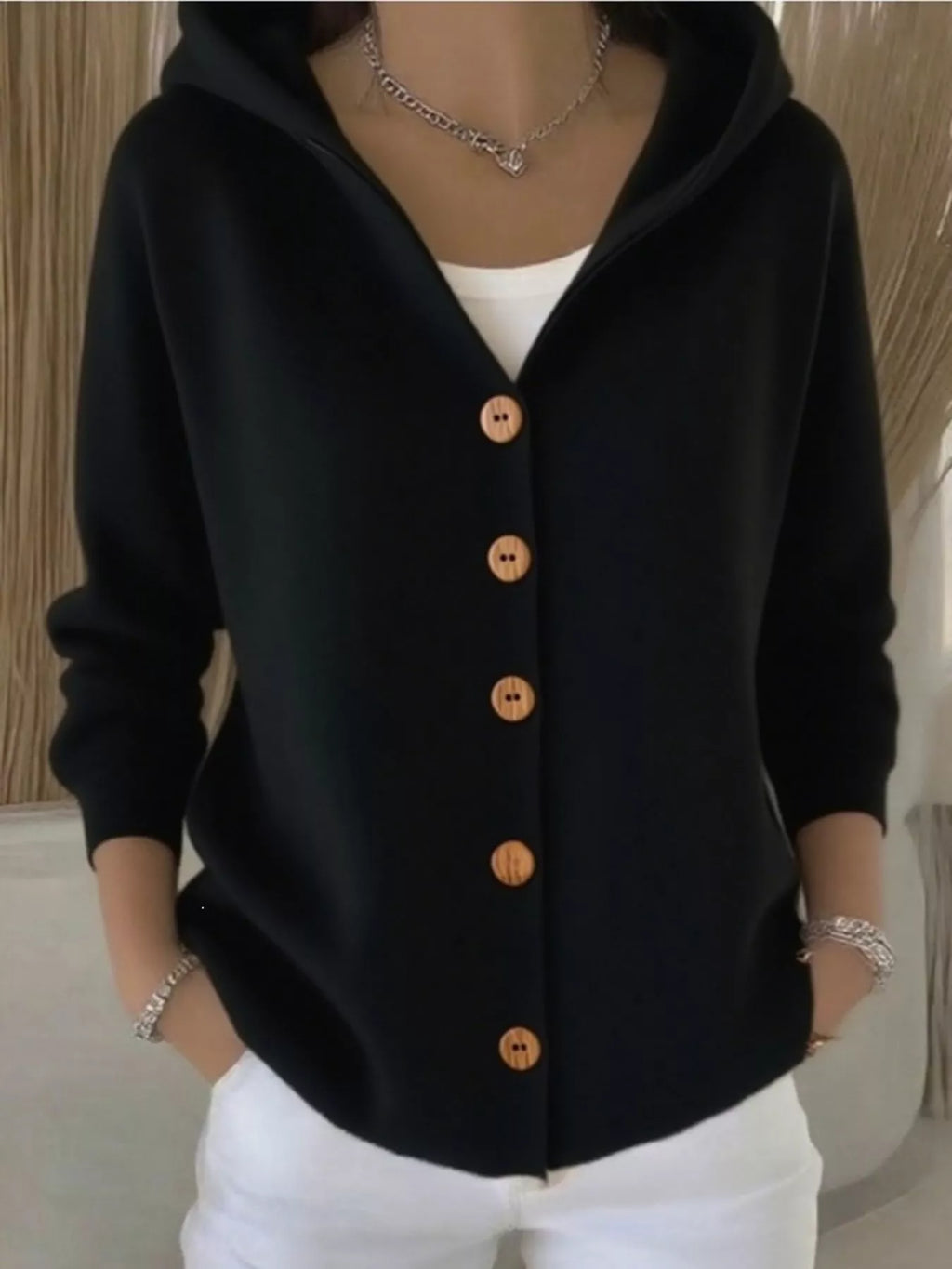 Full Size Hooded Button-Down Knit Cardigan Plus Size