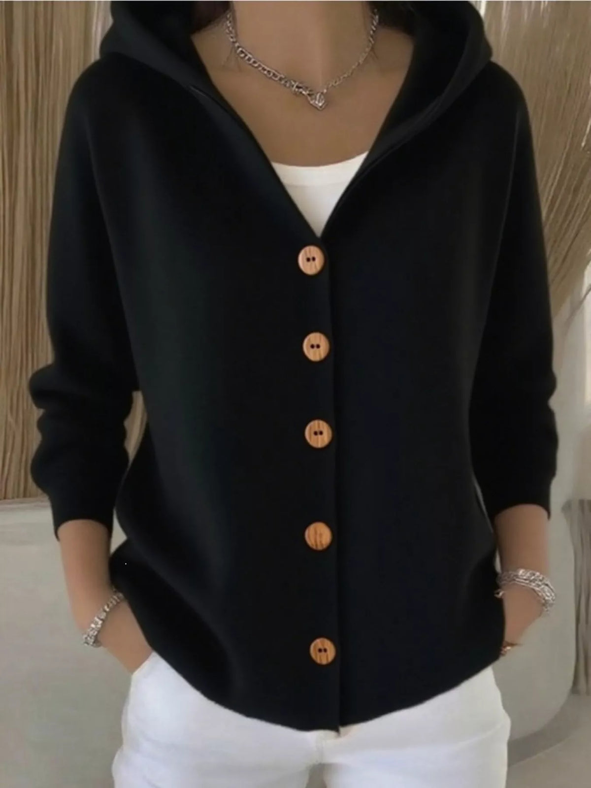 Full Size Hooded Button-Down Knit Cardigan Plus Size