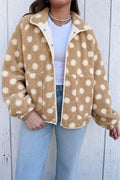 Polka Dot Faux Fur Metal Button Placket Shift Silhouette Jacket