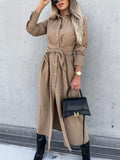 Full Size Tie Waist Long Sleeve Shirt Dress Plus Size