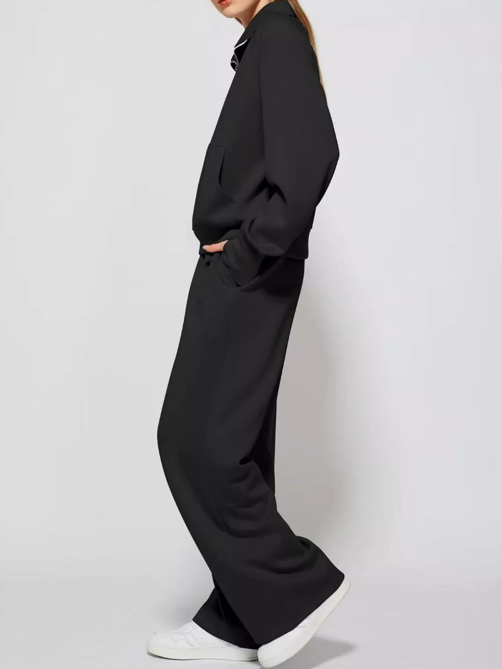 Half-Zip Sweatshirt and Wide-Leg Pants Set