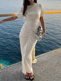 Ruched Short Sleeve Maxi Dress
