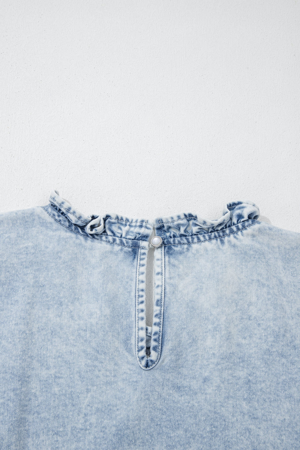 Beau Blue Ruffle Pleated Detail Vintage Washed Denim Top
