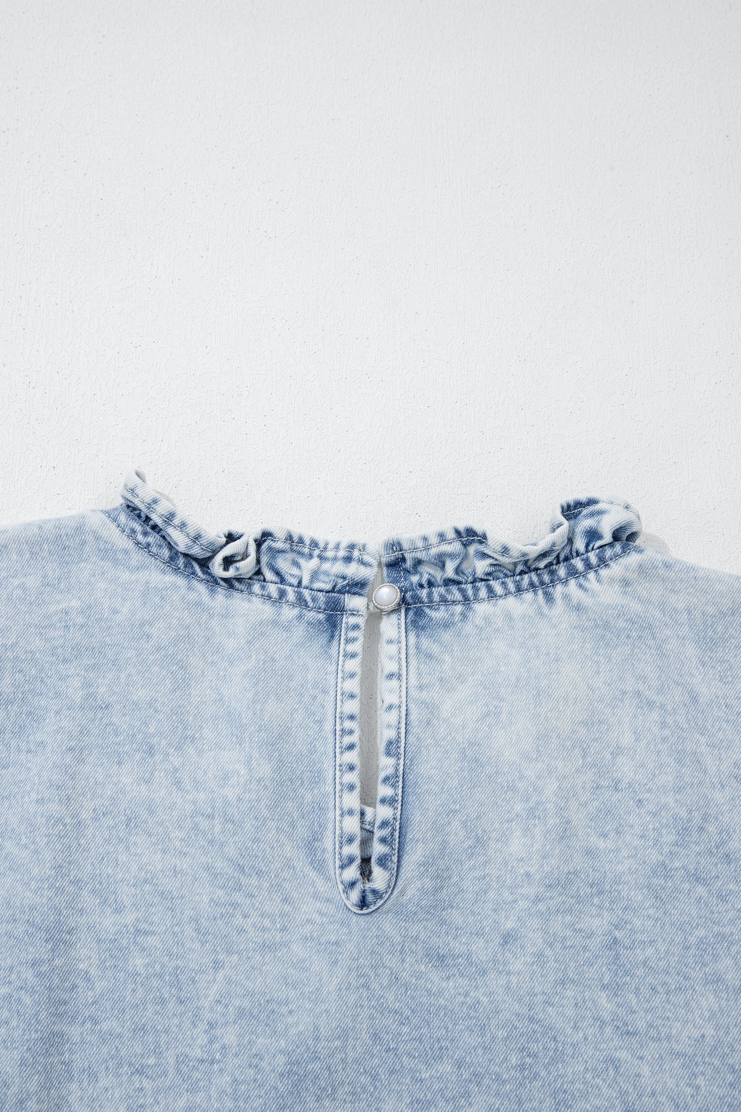 Beau Blue Ruffle Pleated Detail Vintage Washed Denim Top