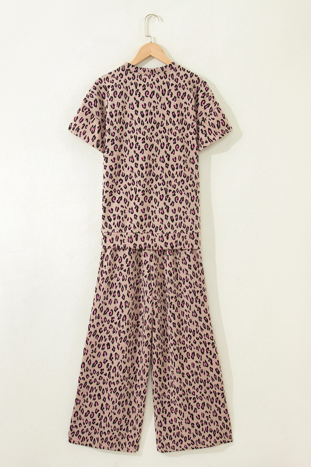 Pink Leopard Print Casual Tee and Pants 2pcs Outfit