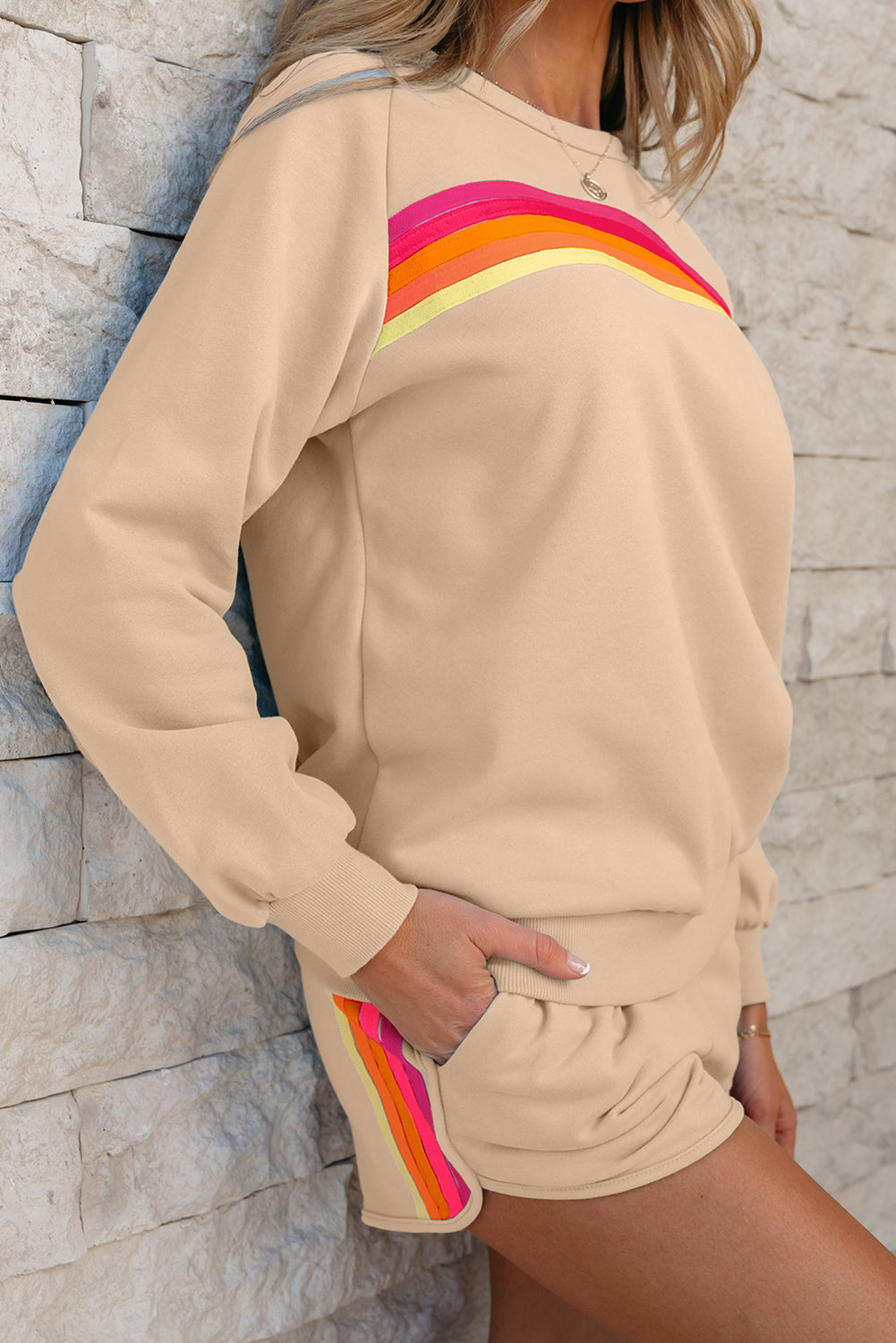 Colorblock Stripe Pullover and Shorts Set