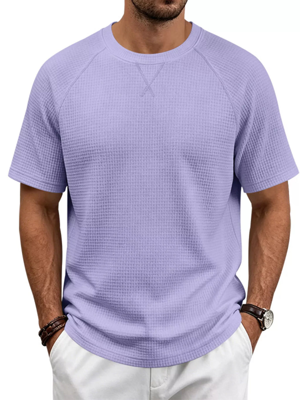 Men's Full Size Waffle Knit Raglan Short Sleeve T-Shirt Plus Size