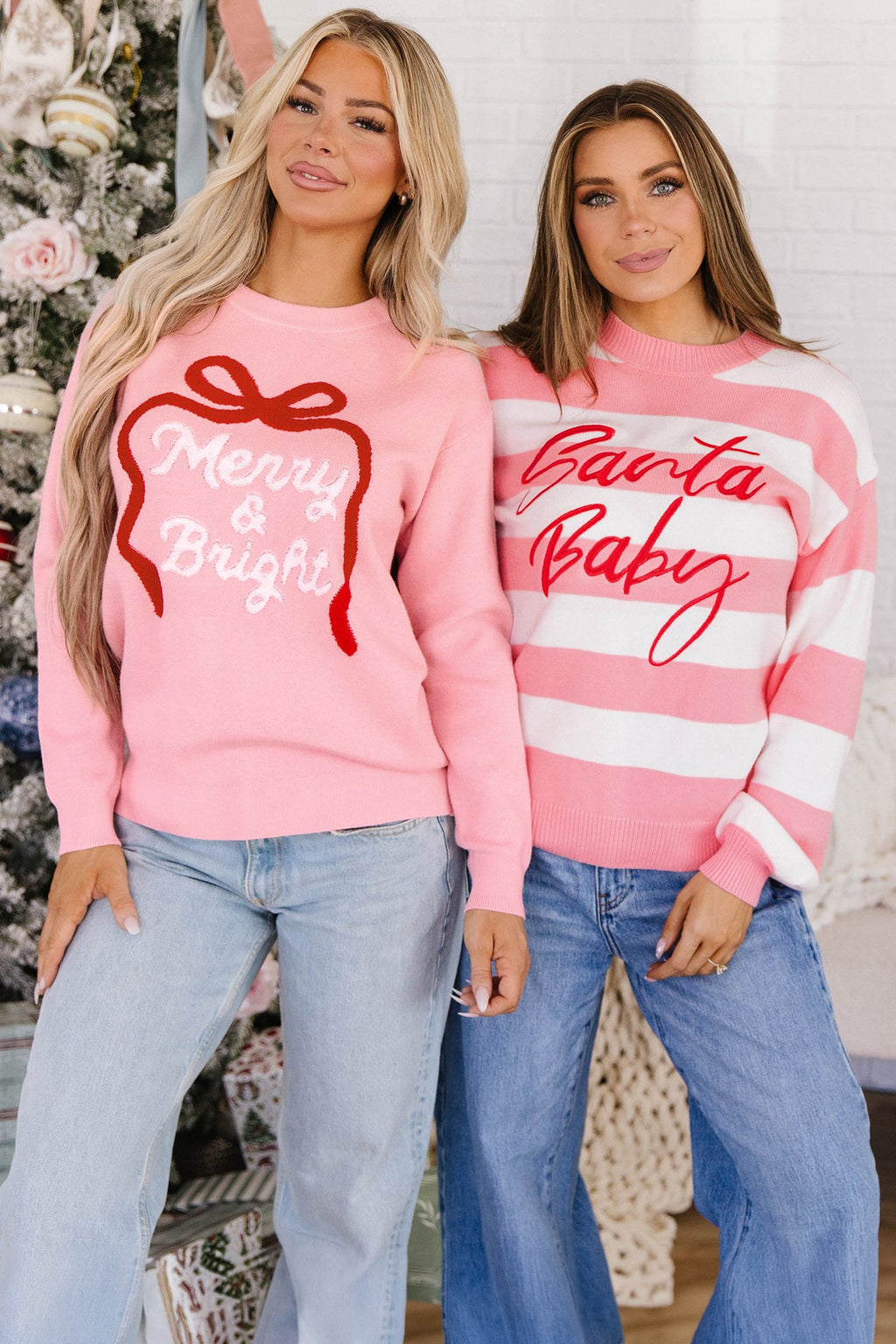 Gossamer Pink Drop Shoulder Round Neck Towel Embroidery Slogan Pullover Sweater