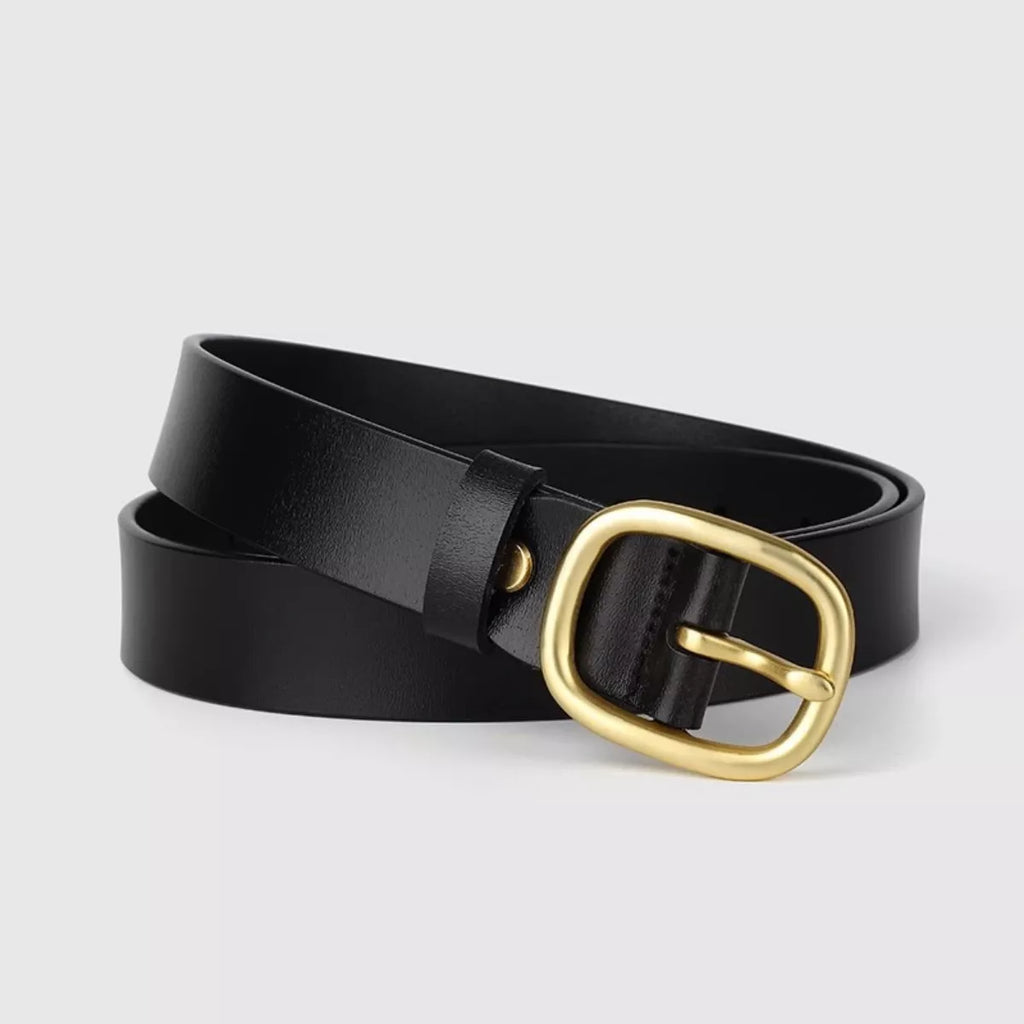 Cowhide Leather Belt with Golden Buckle