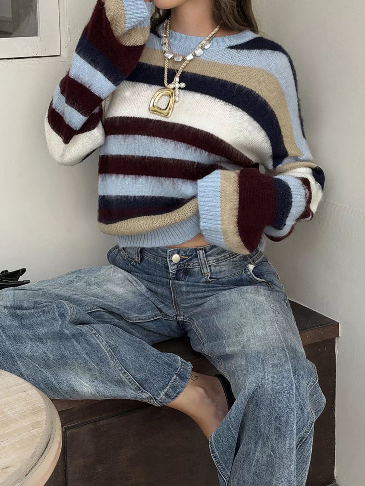 Multi-Color Striped Fuzzy Sweater