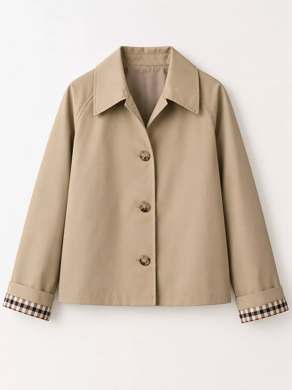 Plaid Cuffs Cropped Trench Outerwear