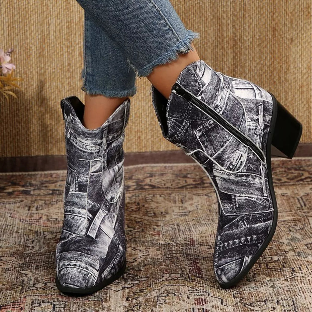 Point Toe Block Heels Boots