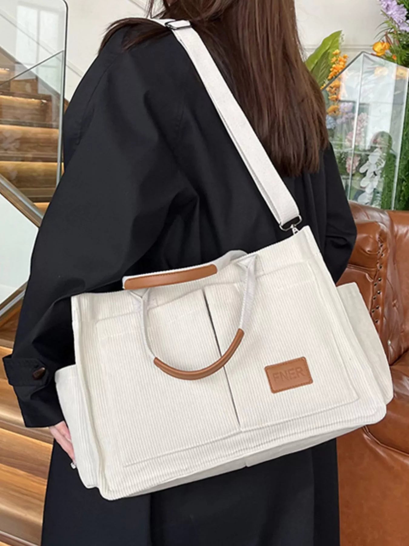 Corduroy Multi-Pocket Tote Bag
