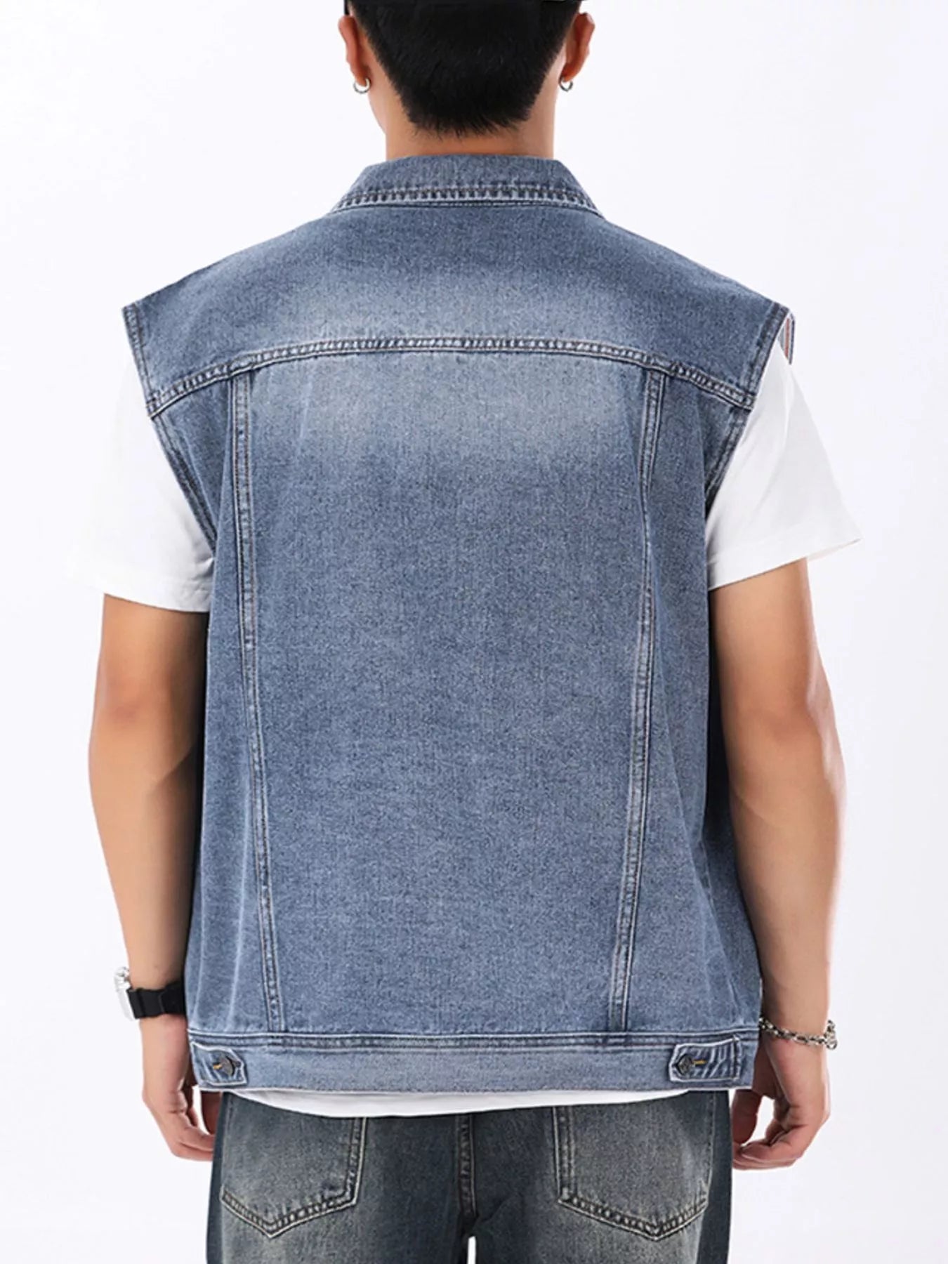 Men's Plus Size Vintage Washed Sleeveless Denim Vest
