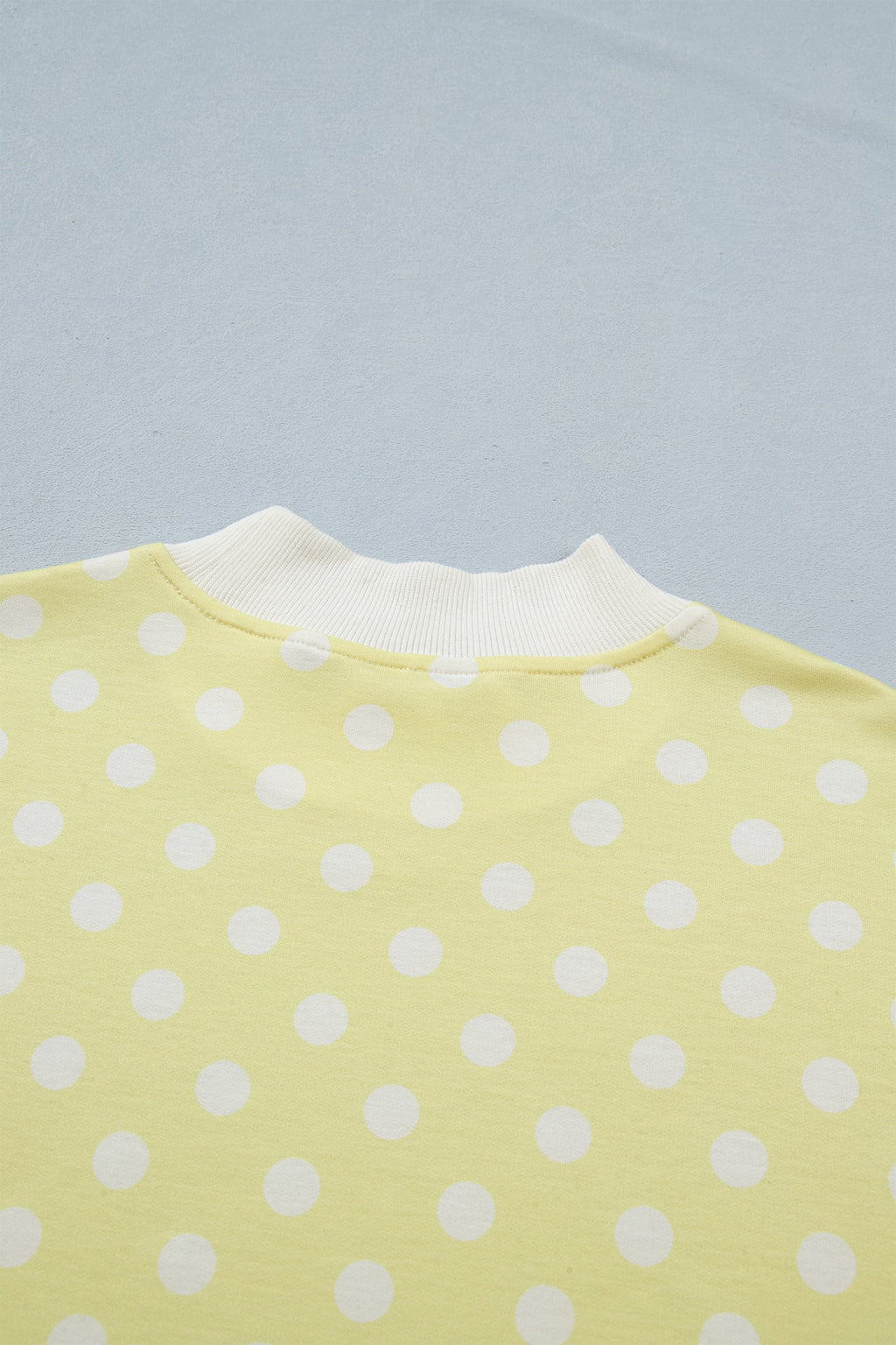 Yellow Polka Dot Print Color Block Trim Mock Neck Short Set