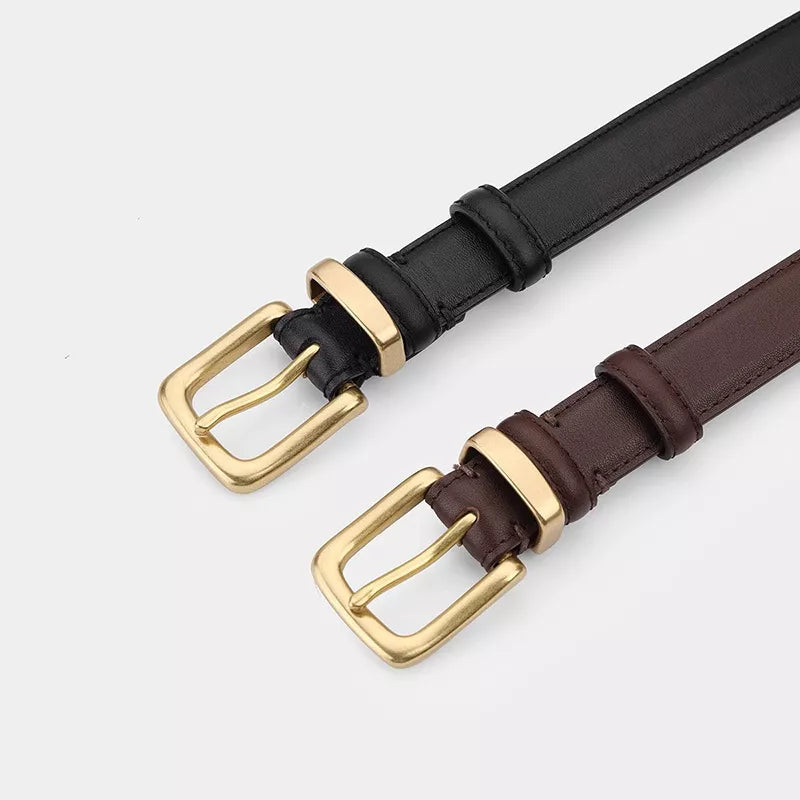 Classic Leather Belt with Golden Buckle